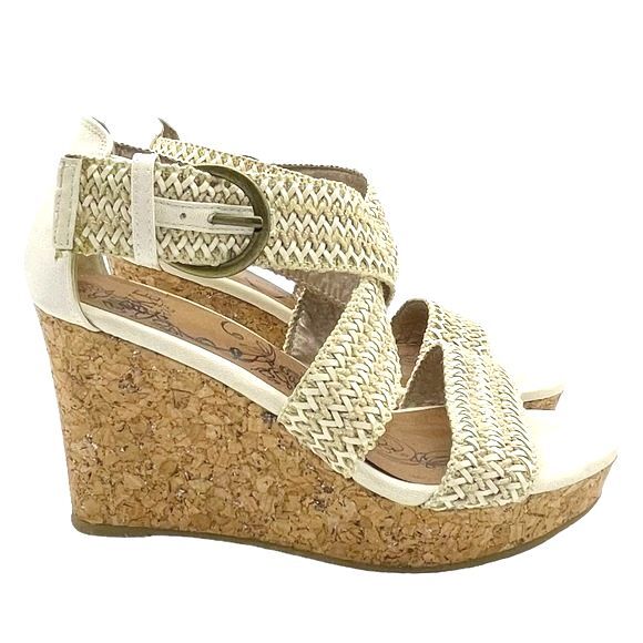 Buckle BKE Sole Reid Cream & Cork Platform Woven Strap Sandals Women’s Size 8.5 - Picture 9 of 15